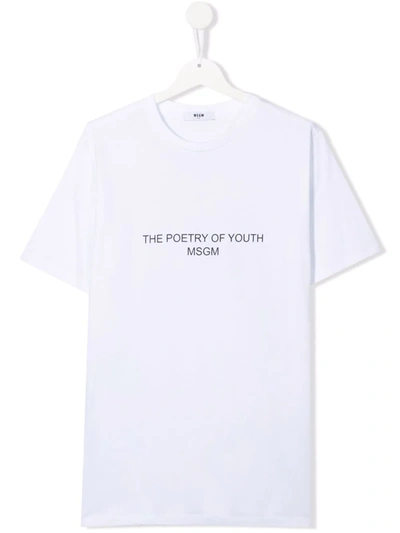 Msgm Teen Slogan Print T-shirt In 白色