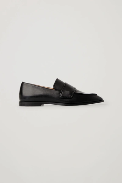 Cos Square-toe Leather Loafers In Black