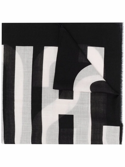 Moschino Intarsia-logo Knit Scarf In Black