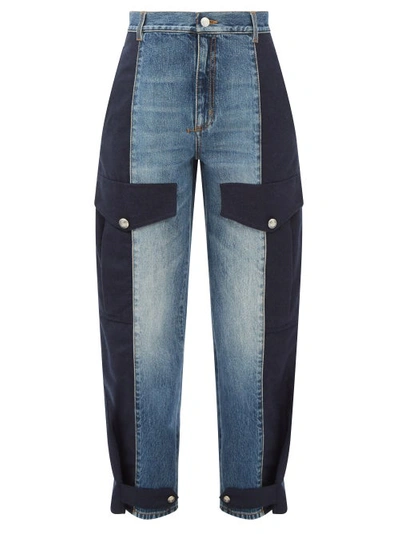 Alexander Mcqueen Cotton-paneled High-rise Straight-leg Jeans In Blue