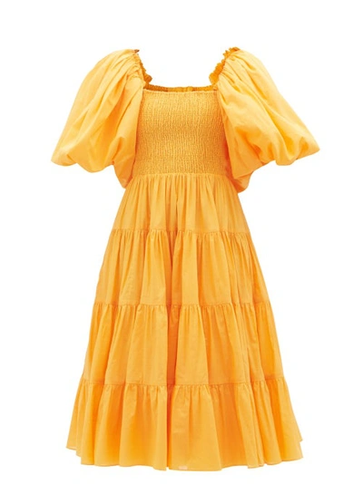 Aje Cherished Puff-sleeve Cotton Midi Dress In Orange