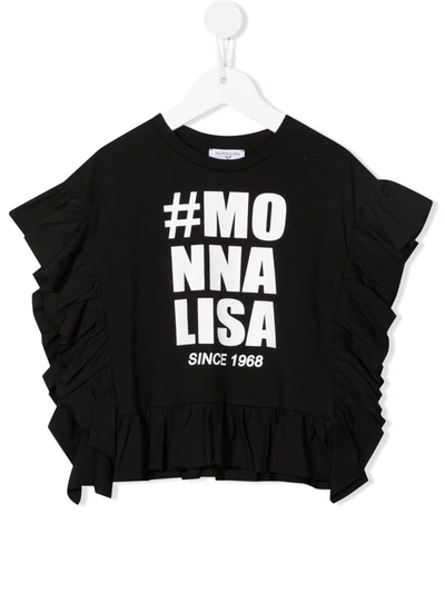 Monnalisa Kids' Logo-print Cotton T-shirt In Black