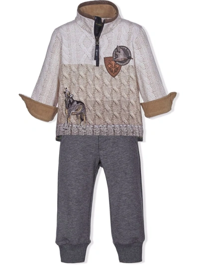 Lapin House Kids' Knit-print Pullover Tracksuit In Grey