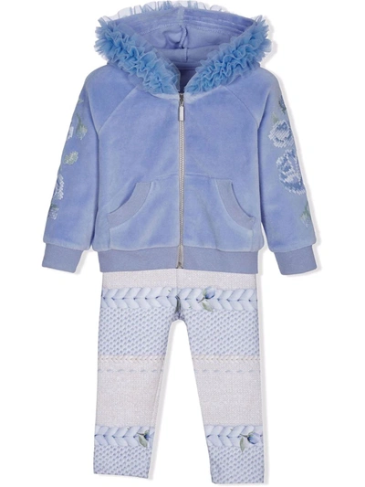 Lapin House Babies' Velvet Tulle-trim Hoodie Tracksuit In 蓝色