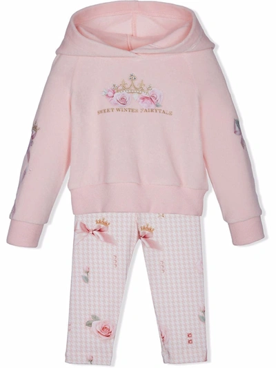 Lapin House Kids' Floral-print Pullover-hoodie Tracksuit In Pink