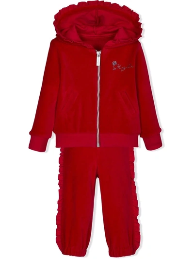 Lapin House Babies' Ruffle-trim Zipped-hoodie Tracksuit In Red