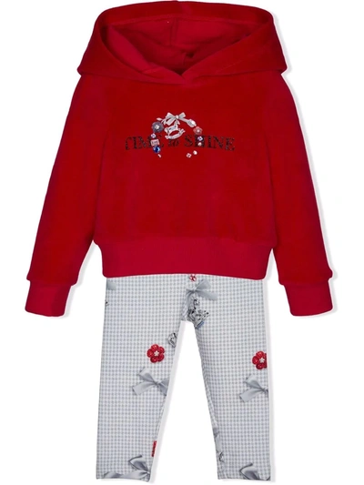 Lapin House Babies' 亮片金葱logo套头式连帽衫运动套装 In Red