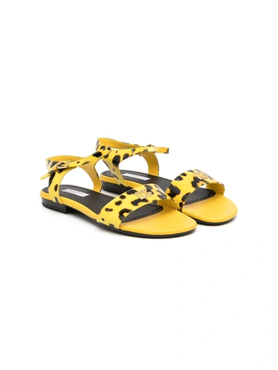 Dolce & Gabbana Kids' Leopard-print Open-toe Sandals In Yellow