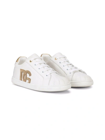 Dolce & Gabbana Kids' Dg Logo Leather Trainers In White