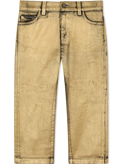 Dolce & Gabbana Kids' Distressed Straight-leg Jeans In Neutrals