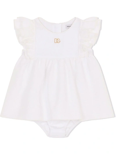 Dolce & Gabbana Babies' Logo Embroidered Cotton Dress In White