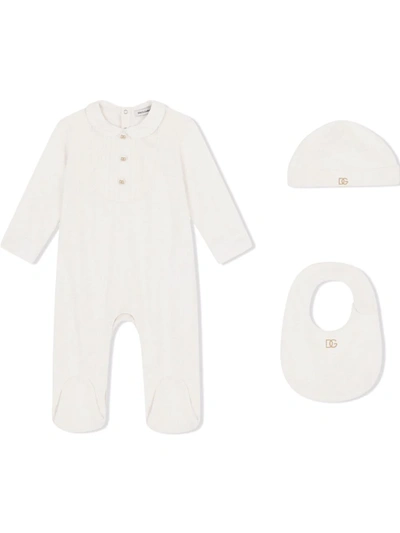 Dolce & Gabbana Cotton Button-detail Babygrow Set In Ivory