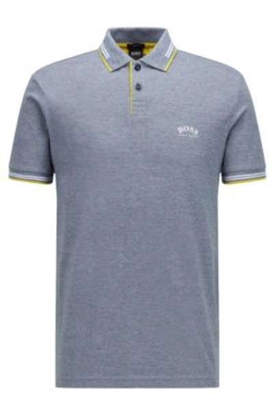 Hugo Boss - Slim Fit Polo Shirt In Stretch Piqu With Curved Logo - Blue