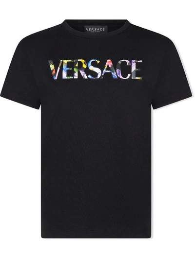 Versace Kids' Logo-printed Cotton T-shirt In Black