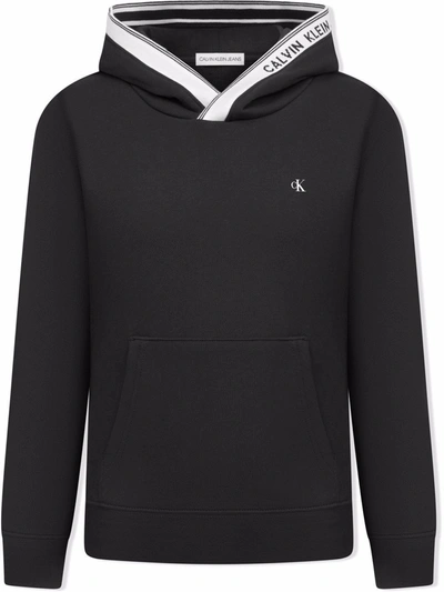 Calvin Klein Kids' Cotton Logo-trim Hoodie In Black