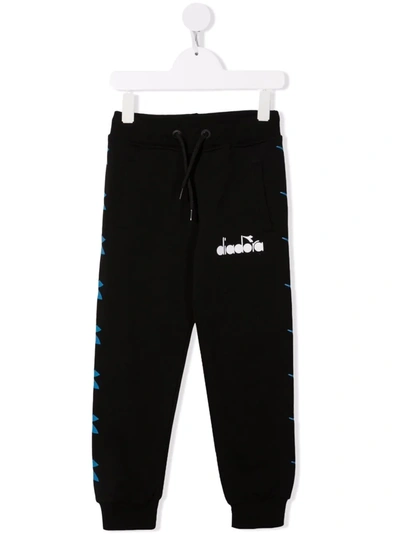 Diadora Junior Kids' Logo-print Drawstring Track Trousers In Black