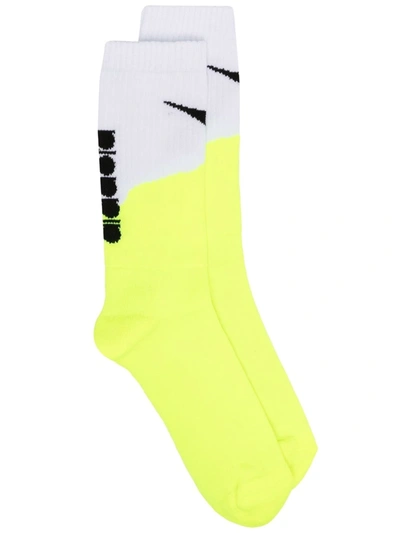 Diadora Junior Teen Intarsia-knit Logo Ankle Socks In Yellow