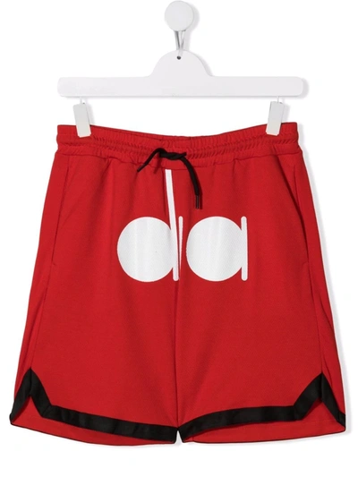 Diadora Junior Kids' Logo-print Drawstring Shorts In Red
