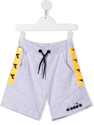 Diadora Junior Kids' Logo-tape Cotton Track Shorts In Grey