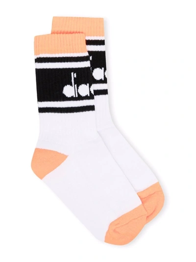 Diadora Junior Kids' Intarsia-knit Logo Ankle Socks In White
