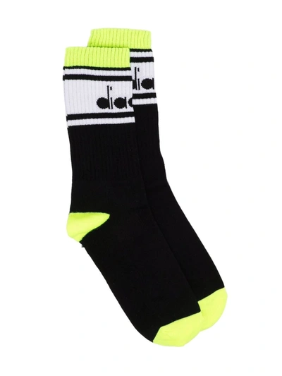 Diadora Junior Teen Intarsia-knit Logo Ankle Socks In Black