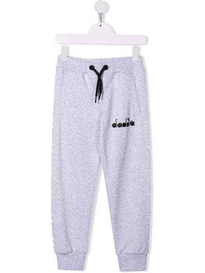 Diadora Junior Kids' Logo-print Cotton Track Trousers In Grey