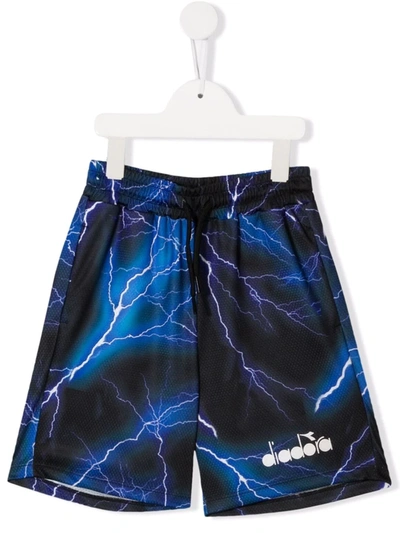 Diadora Junior Kids' Lightning Graphic-print Mesh Shorts In Blue