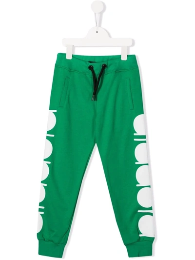 Diadora Junior Kids' Logo-print Cotton Track Trousers In Green