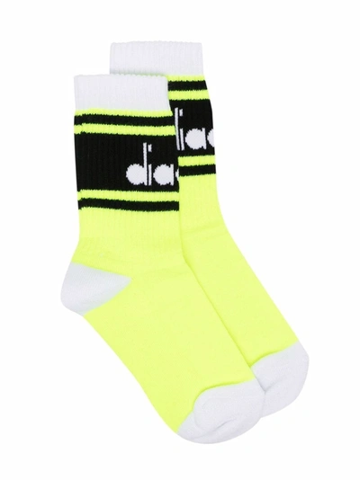 Diadora Junior Kids' Intarsia-knit Logo Ankle Socks In Yellow