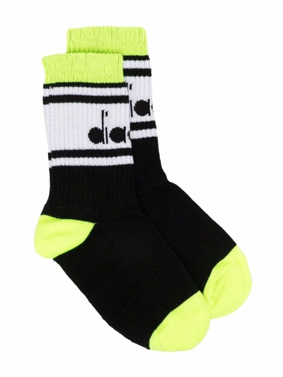 Diadora Junior Kids' Colour-block Logo Socks In Black
