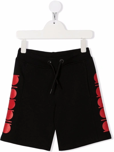 Diadora Junior Kids' Logo-print Cotton Track Shorts In Black
