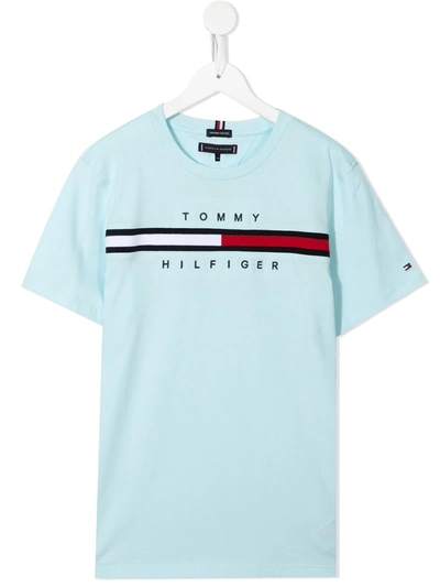 Tommy Hilfiger Junior Teen Logo-print Cotton T-shirt In Blue