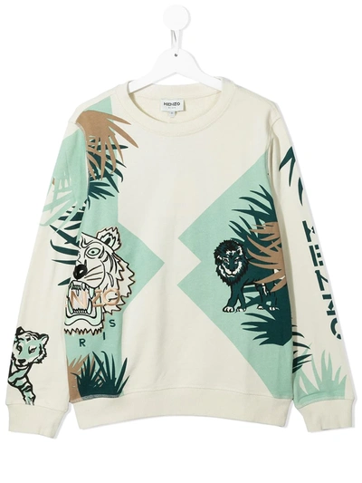 Kenzo Kids' Animals-print Cotton Sweatshirt In Neutrals