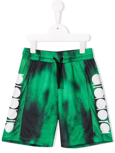 Diadora Junior Kids' Tie-dye Logo-print Shorts In Green