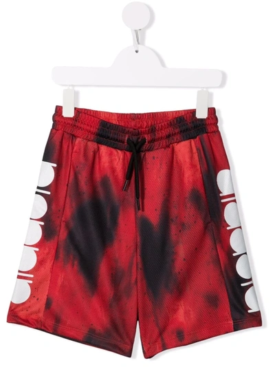Diadora Junior Kids' Tie-dye Logo Print Shorts In Red