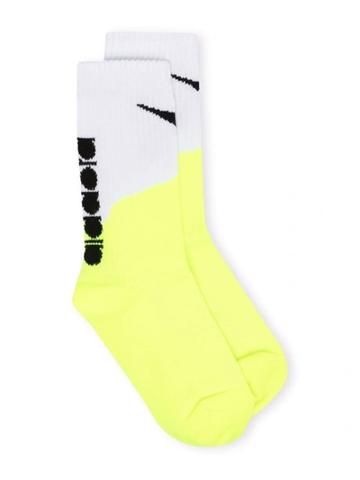 Diadora Junior Kids' Logo Colour-block Socks In Yellow