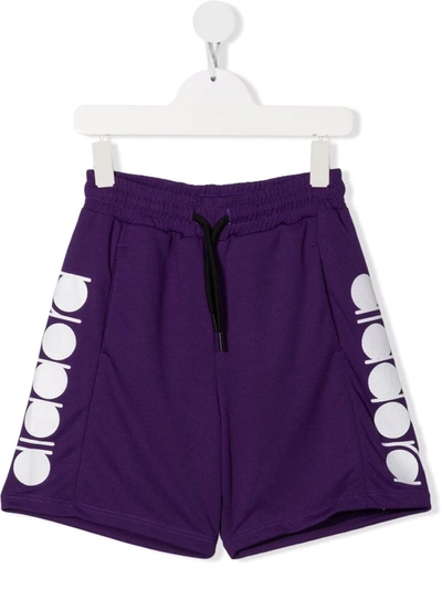 Diadora Junior Kids' Side Logo-print Shorts In Purple