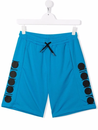 Diadora Junior Kids' Side Logo-print Shorts In Blue