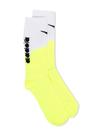 Diadora Junior Kids' Logo Colour-block Socks In Yellow