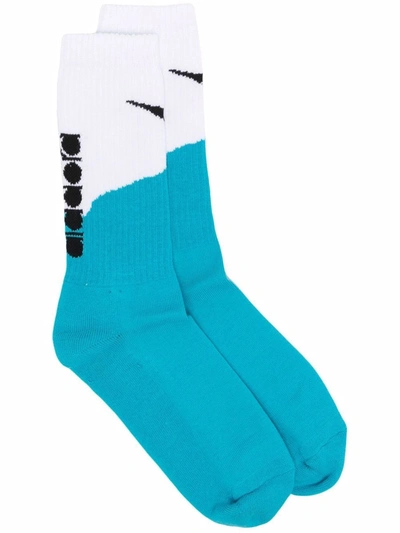 Diadora Junior Teen Logo Colour-block Socks In Blue
