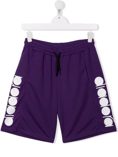 Diadora Junior Kids' Side Logo-print Shorts In Purple
