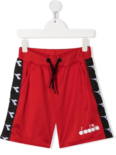 Diadora Junior Kids' Side Logo-print Shorts In Red