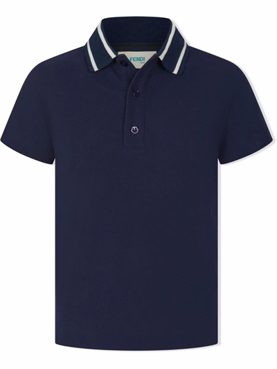 Fendi Kids' Logo-trim Polo Shirt In Blue