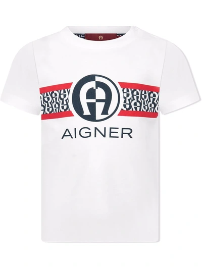 Aigner Babies' Striped Logo-print T-shirt In White