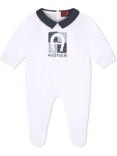 Aigner Collared Logo-print Babygrow In White