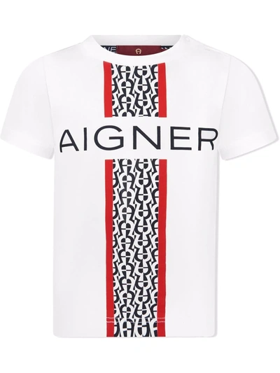 Aigner Babies' Striped Logo-print T-shirt In White