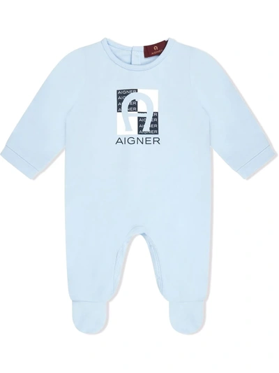 Aigner Logo-print Cotton Babygrow In Blue
