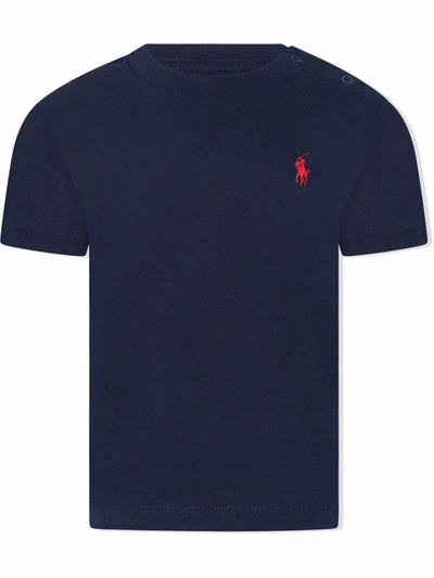 Ralph Lauren Blue T-shirt For Baby Kids With Iconic Pony Logo In Navy