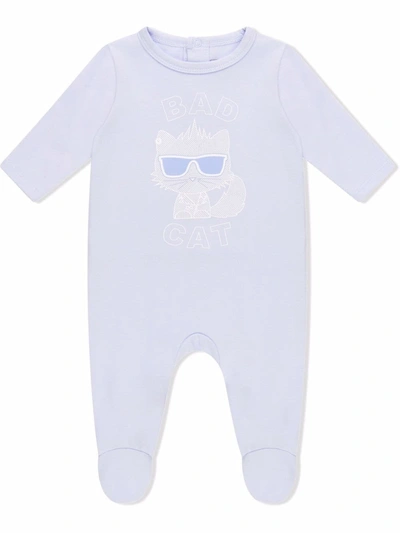 Karl Lagerfeld Bad Cat-print Babygrow In Blue
