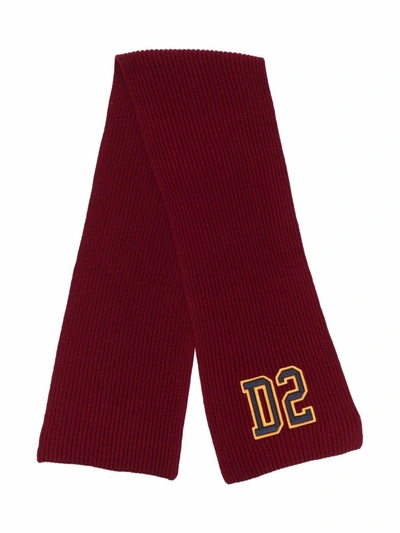 Dsquared2 Kids' Ribbed-knit Embroidered-logo Scarf In Red